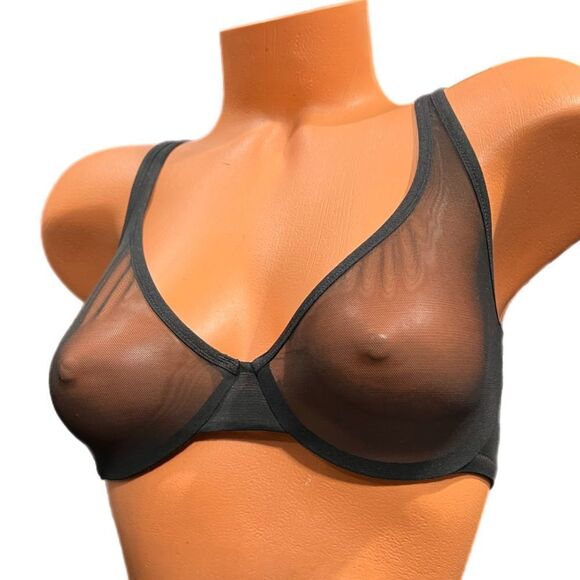 Victorias Secret Supersoft Body Unlined Demi Sexy Sheer mesh bra black 32DD - Picture 3 of 4